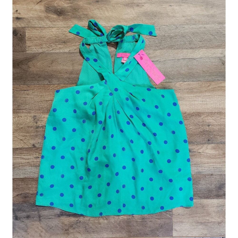 NWT Lilly Pulitzer Women's XXS Rori Halter Top Green Blue Polyester Polka Dot
